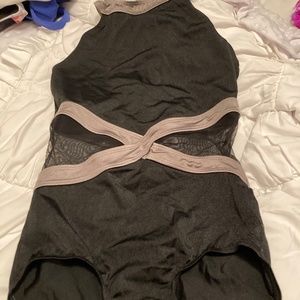 black and grey mesh leotard